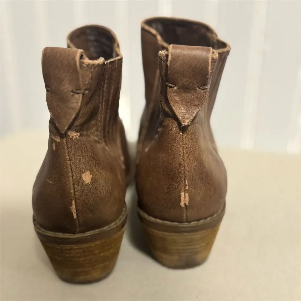 Not Rated Chelsea Ankle Boots Distressed Brown Booties‎ Western Boho Size 7.5